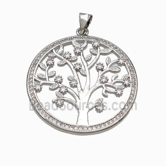 Copper Tree Pendant Micropave Zirconia Platinum Plated