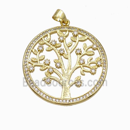 Copper Tree Pendant Micropave Zirconia Gold Plated