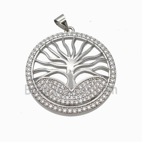 Copper Tree Pendant Micropave Zirconia Platinum Plated