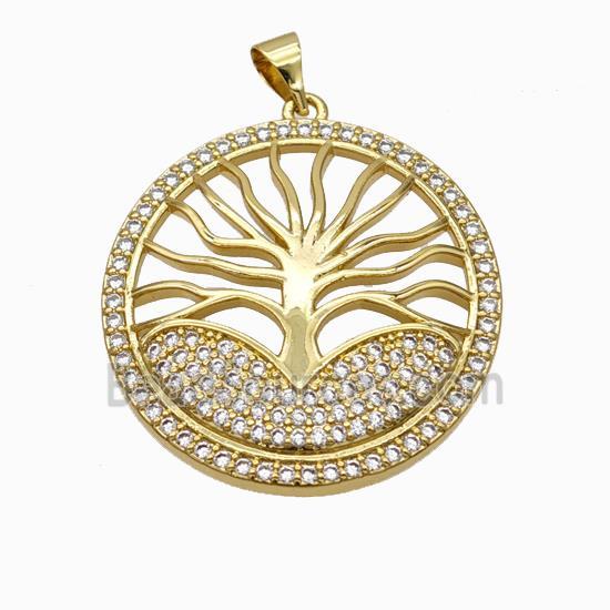 Copper Tree Pendant Micropave Zirconia Gold Plated