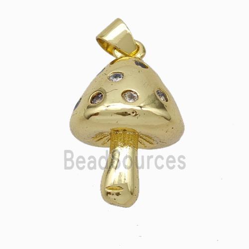 Copper Mushroom Pendant Pave Zirconia Gold Plated