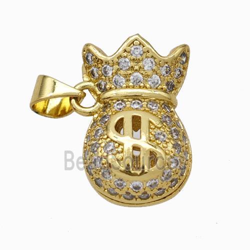 Copper Moneybag Pendant Pave Zirconia Gold Plated