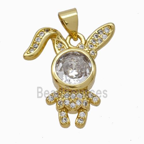 Copper Rabbit Pendant Pave Zirconia Gold Plated