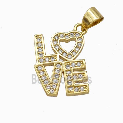 Copper LOVE Pendant Micropave Zirconia Gold Plated