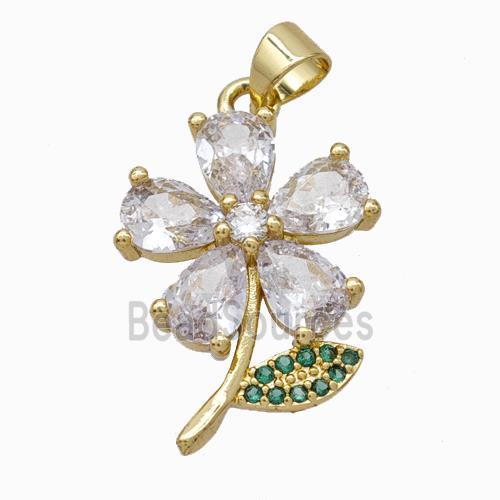 Copper Flower Pendant Micropave Zirconia Gold Plated