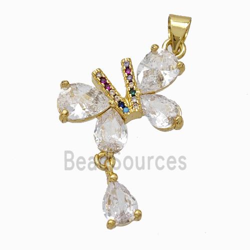 Copper Butterfly Pendant Micropave Zirconia Gold Plated