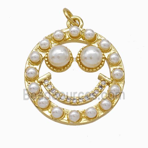 Copper Emoji Pendant Micropave Pearlized Resin Smilfeface Gold Plated