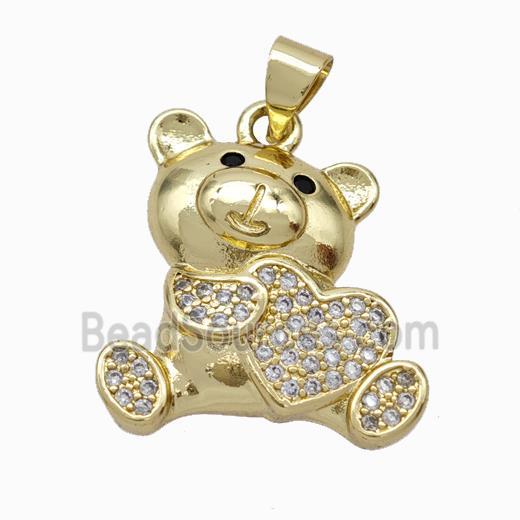 Copper Bear Pendant Micropave Zirconia Heart Gold Plated