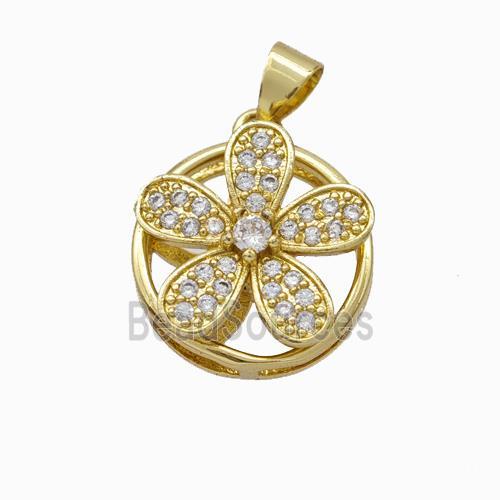 Copper Flower Pendant Micropave Zirconia Gold Plated