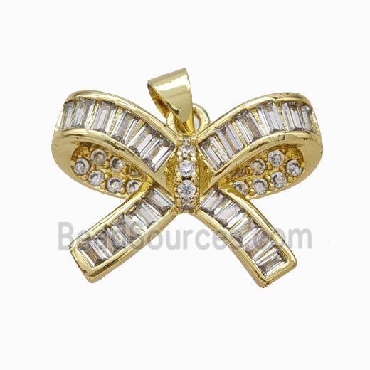 Copper Bow Pendant Micropave Zirconia Gold Plated