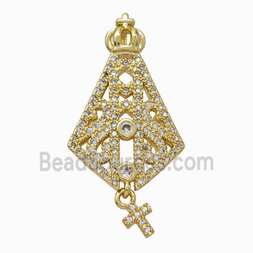 Copper Crown Pendant Micropave Zirconia Cross Gold Plated