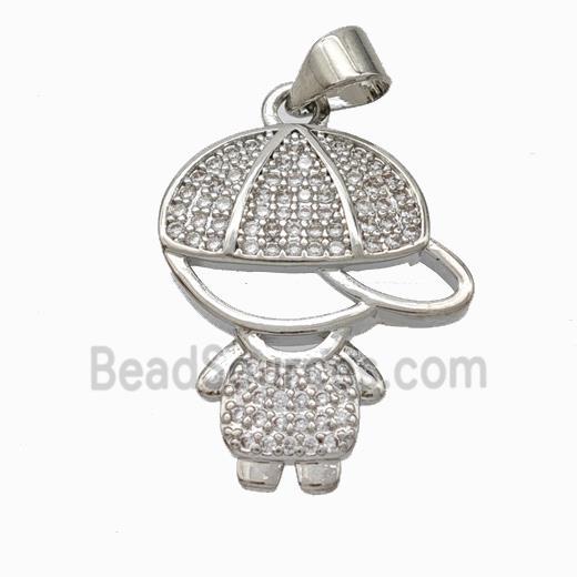 Copper Boy Kids Pendant Pave Zirconia Platinum Plated