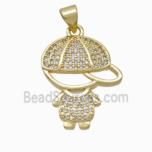 Copper Boy Kids Pendant Pave Zirconia Gold Plated