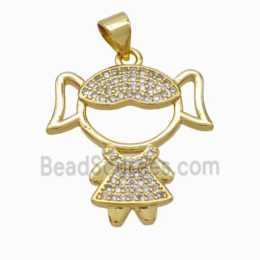 Copper Girl Kids Pendant Pave Zirconia Gold Plated