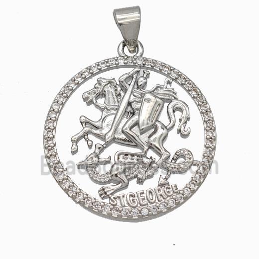 Copper Stgeorge Pendant Pave Zirconia Platinum Plated