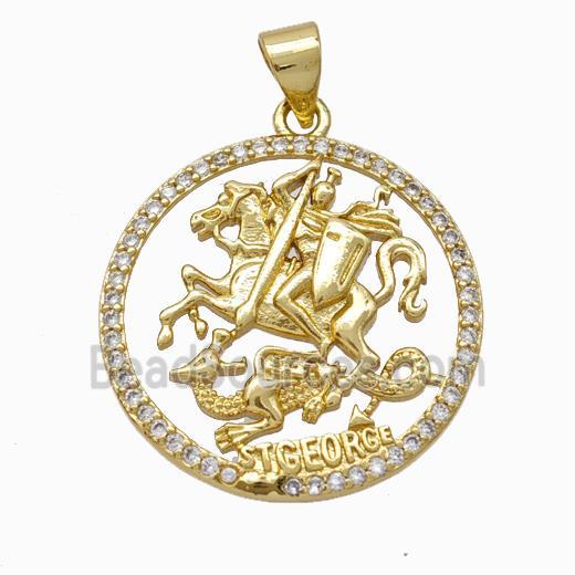 Copper Stgeorge Pendant Pave Zirconia Gold Plated