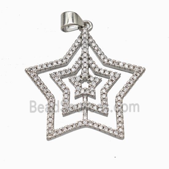 Copper Star Pendant Micropave Zirconia Platinum Plated