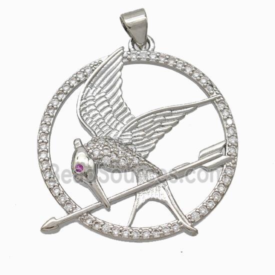 Copper Birds Pendant Pave Zirconia Arrow Platinum Plated