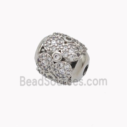 Copper Barrel Beads Micropave Zirconia Platinum Plated