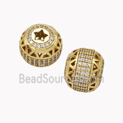 Copper Barrel Beads Micropave Zirconia Gold Plated