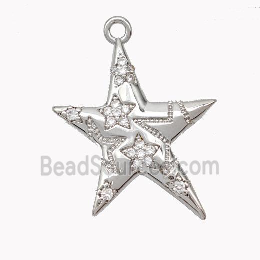 Copper Star Pendant Micropave Zirconia Platinum Plated