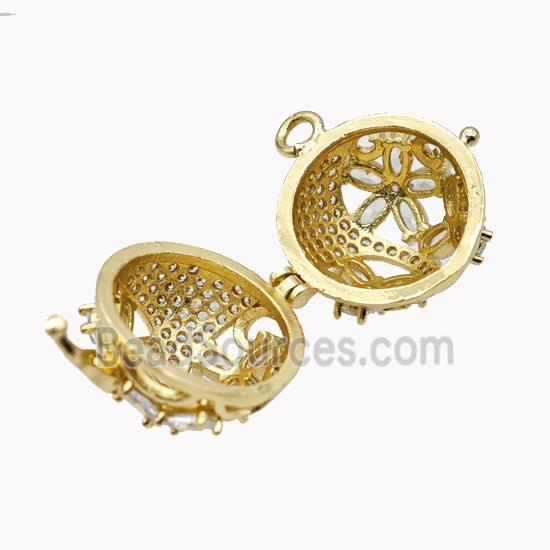 Copper Ball Flower Locket Pendant Pave Zirconia Gold Plated