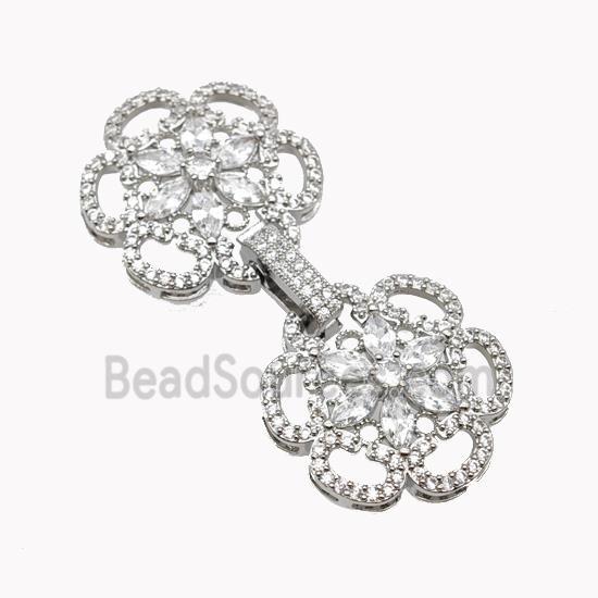 Copper Clasp Pave Zirconia Flower Platinum Plated