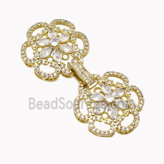 Copper Clasp Pave Zirconia Flower Gold Plated