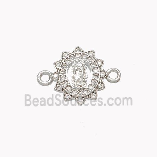 Virgin Mary Charms Copper Connector Pave Zirconia Platinum Plated