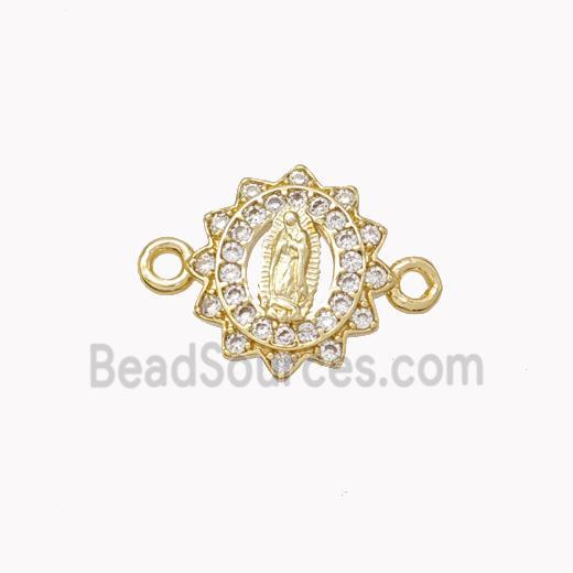 Virgin Mary Charms Copper Connector Pave Zirconia Gold Plated