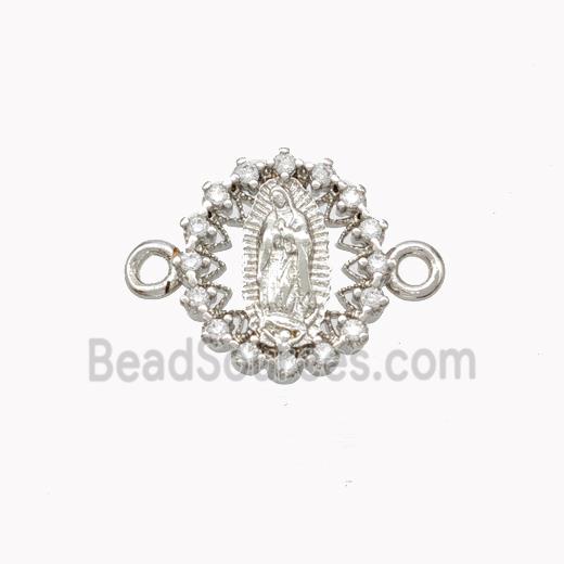 Virgin Mary Charms Copper Connector Pave Zirconia Platinum Plated