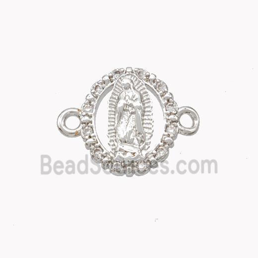 Virgin Mary Charms Copper Connector Pave Zirconia Platinum Plated