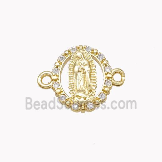 Virgin Mary Charms Copper Connector Pave Zirconia Gold Plated