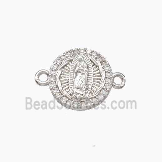 Virgin Mary Charms Copper Connector Pave Zirconia Platinum Plated