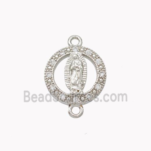 Virgin Mary Charms Copper Connector Pave Zirconia Platinum Plated