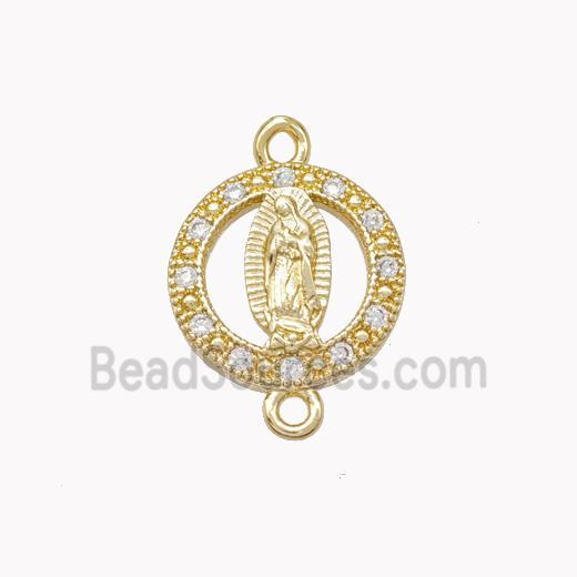 Virgin Mary Charms Copper Connector Pave Zirconia Gold Plated