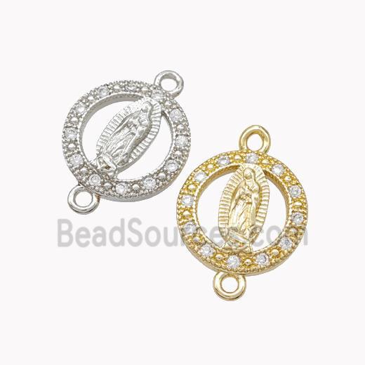 Virgin Mary Charms Copper Connector Pave Zirconia Mixed