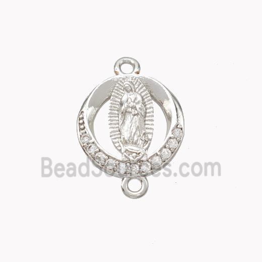 Virgin Mary Charms Copper Connector Pave Zirconia Platinum Plated