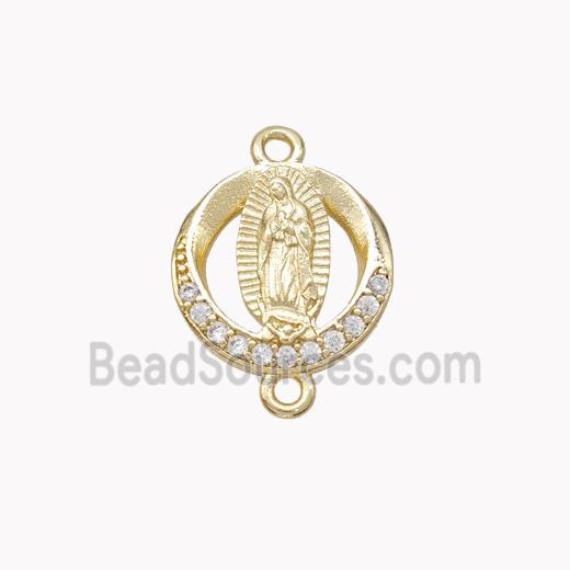 Virgin Mary Charms Copper Connector Pave Zirconia Gold Plated