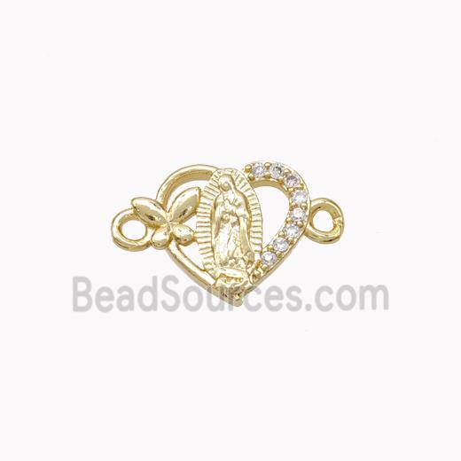 Virgin Mary Charms Copper Heart Connector Pave Zirconia Butterfly Gold Plated