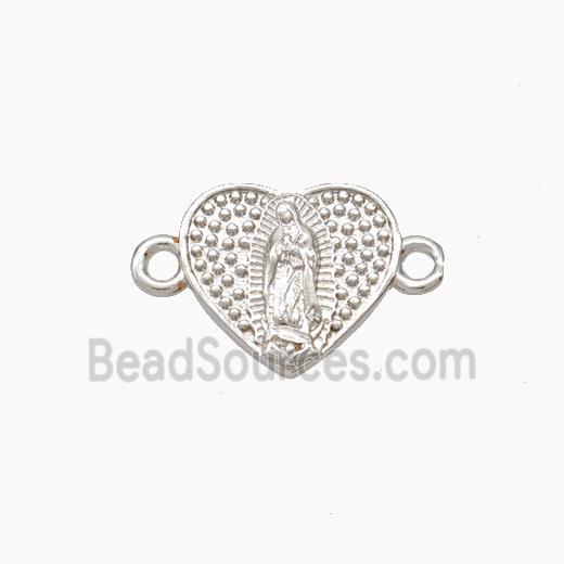 Virgin Mary Charms Copper Heart Connector Platinum Plated