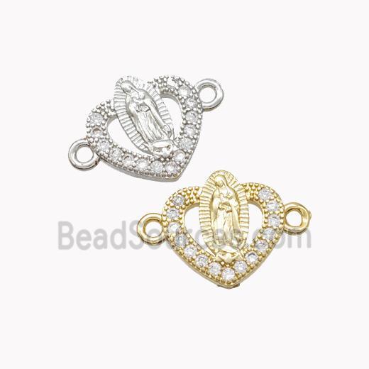 Virgin Mary Charms Copper Heart Connector Pave Zirconia Mixed