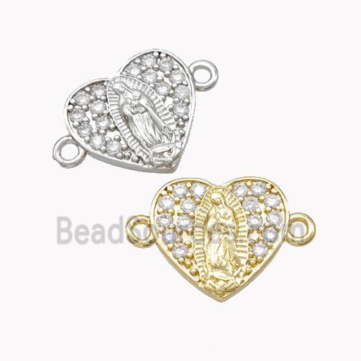 Virgin Mary Charms Copper Heart Connector Pave Zirconia Mixed