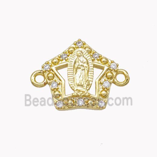 Virgin Mary Charms Copper Star Connector Pave Zirconia Gold Plated