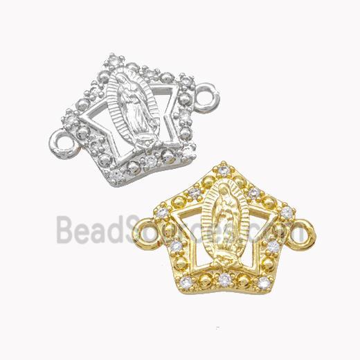 Virgin Mary Charms Copper Star Connector Pave Zirconia Mixed