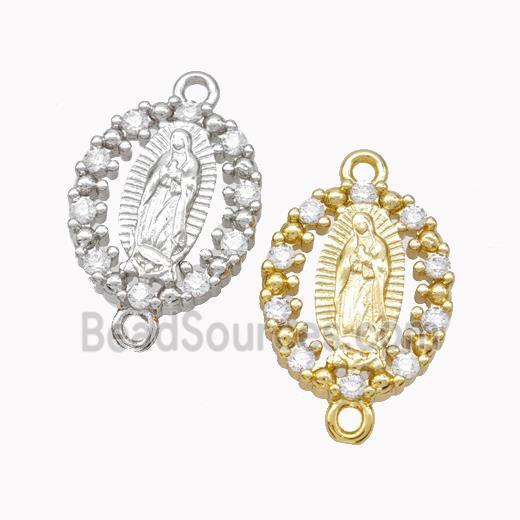 Virgin Mary Charms Copper Oval Connector Pave Zirconia Mixed