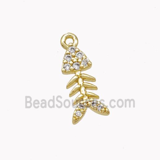 Copper Fishbone Pendant Pave Zirconia Gold Plated