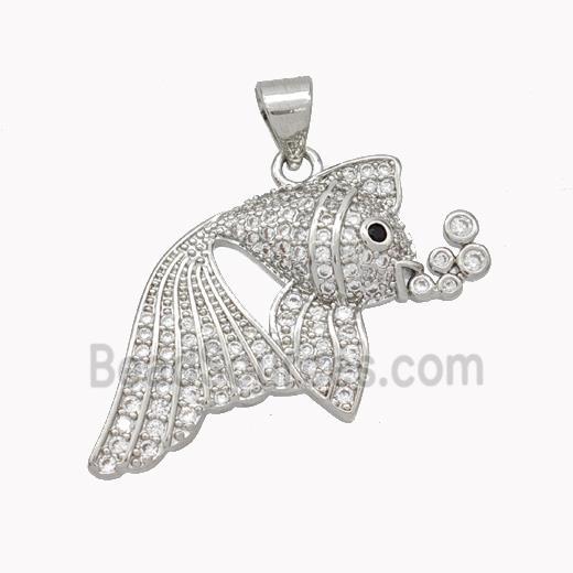 Copper Fish Pendant Pave Zirconia Platinum Plated