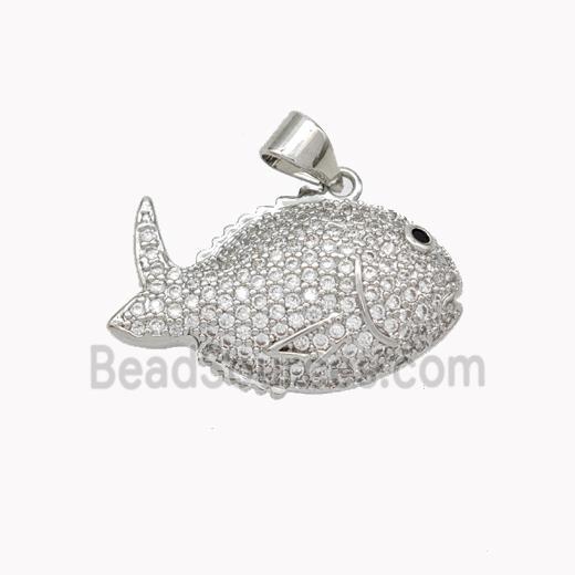 Copper Fish Pendant Micropave Zirconia Platinum Plated