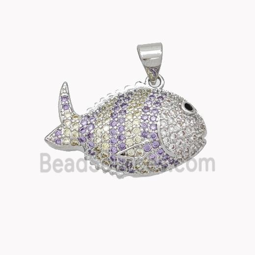 Copper Fish Pendant Micropave Zirconia Platinum Plated